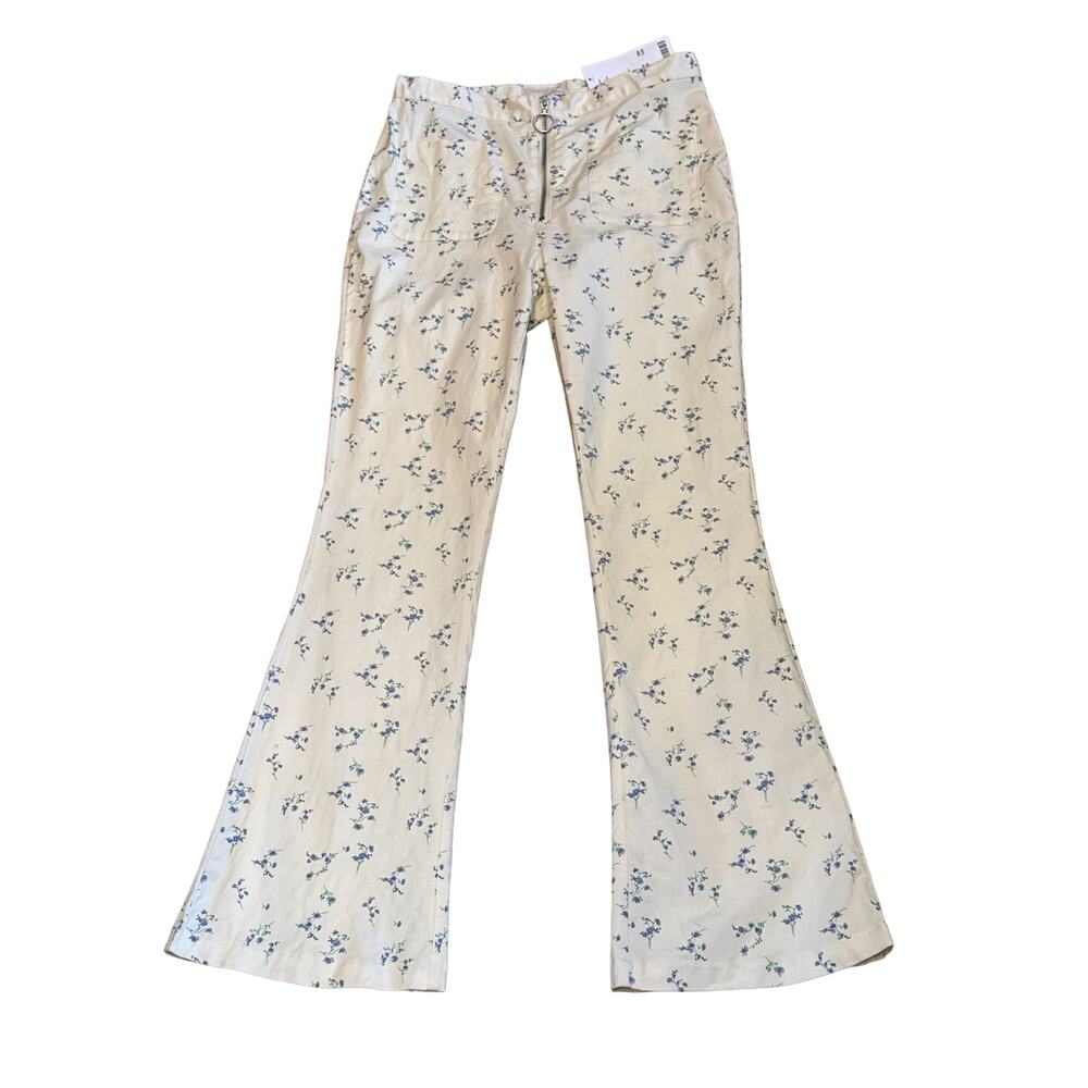 NWT Urban Outfitters Floral Flare Pants butter Yellow Festival Womens 8 UO